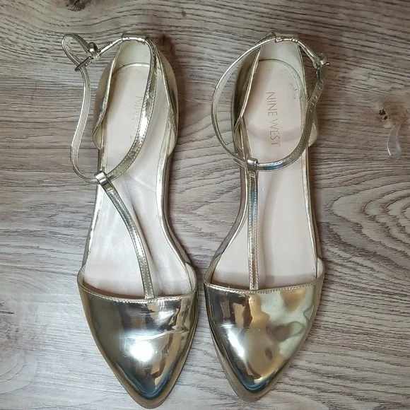 Nine West Womens Gild Metallic Closed Toe Ankle Strap Shoes Size 8M - Picture 11 of 12